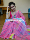 Pure Cotton Kota Doria Saree With Hand-Dyed Leheriya Design-Pink