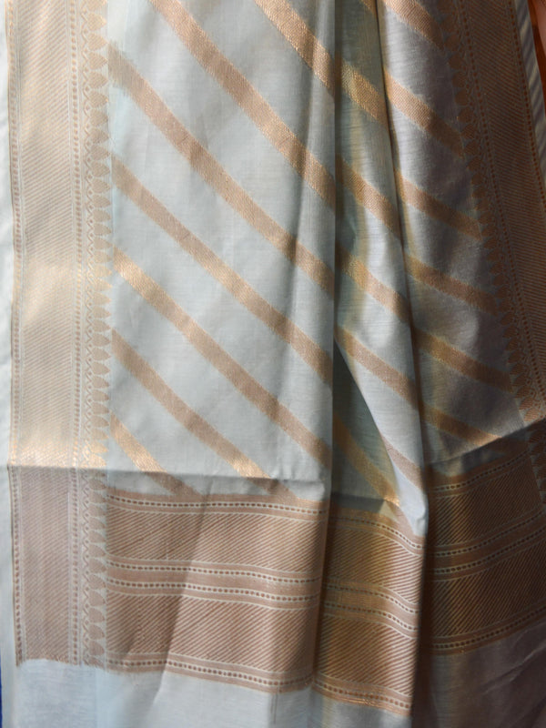 Banarasee Cotton Silk Salwar Kameez Fabric With Zari Work-Blue & Peach