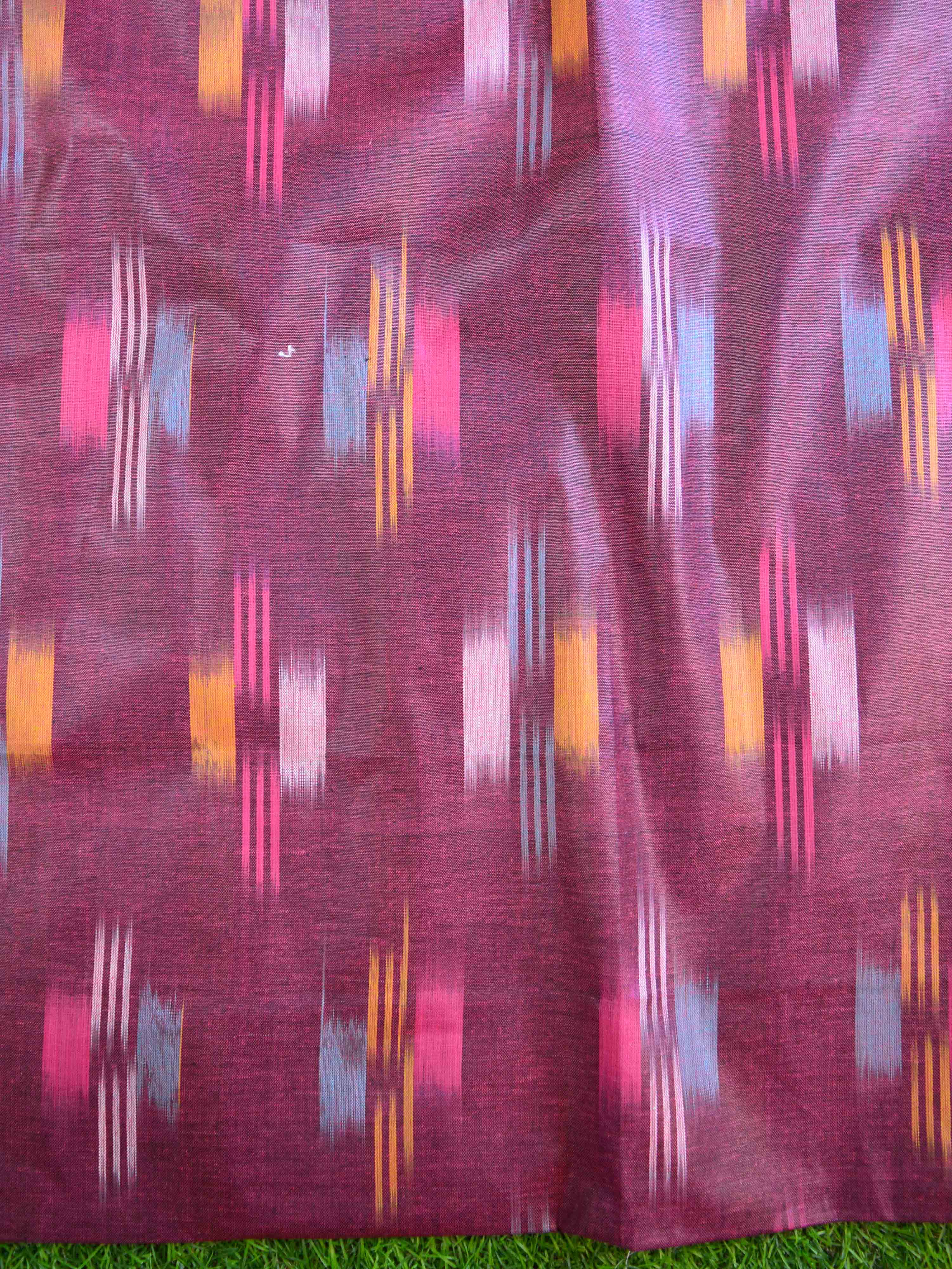 Bhagalpuri Pure Ikkat Kameez With Linen Cotton Shibori Dupatta-Magenta