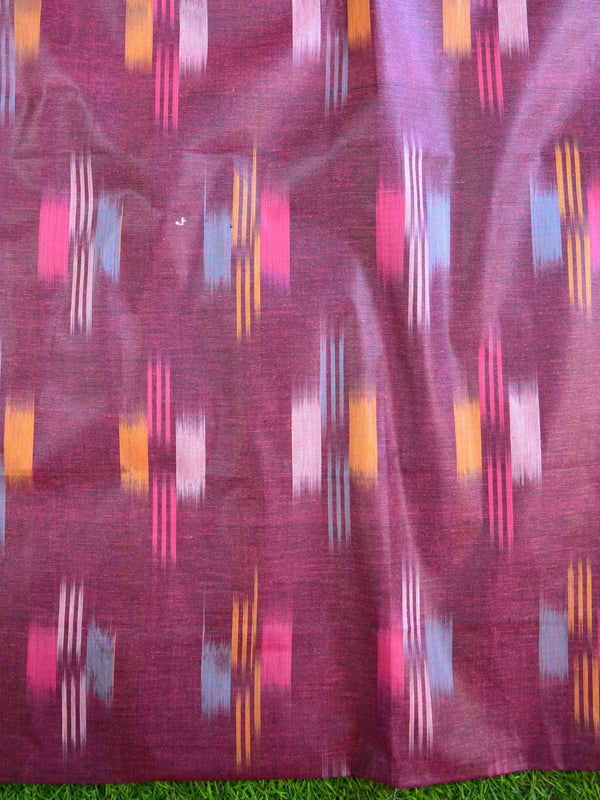 Bhagalpuri Pure Ikkat Kameez With Linen Cotton Shibori Dupatta-Magenta