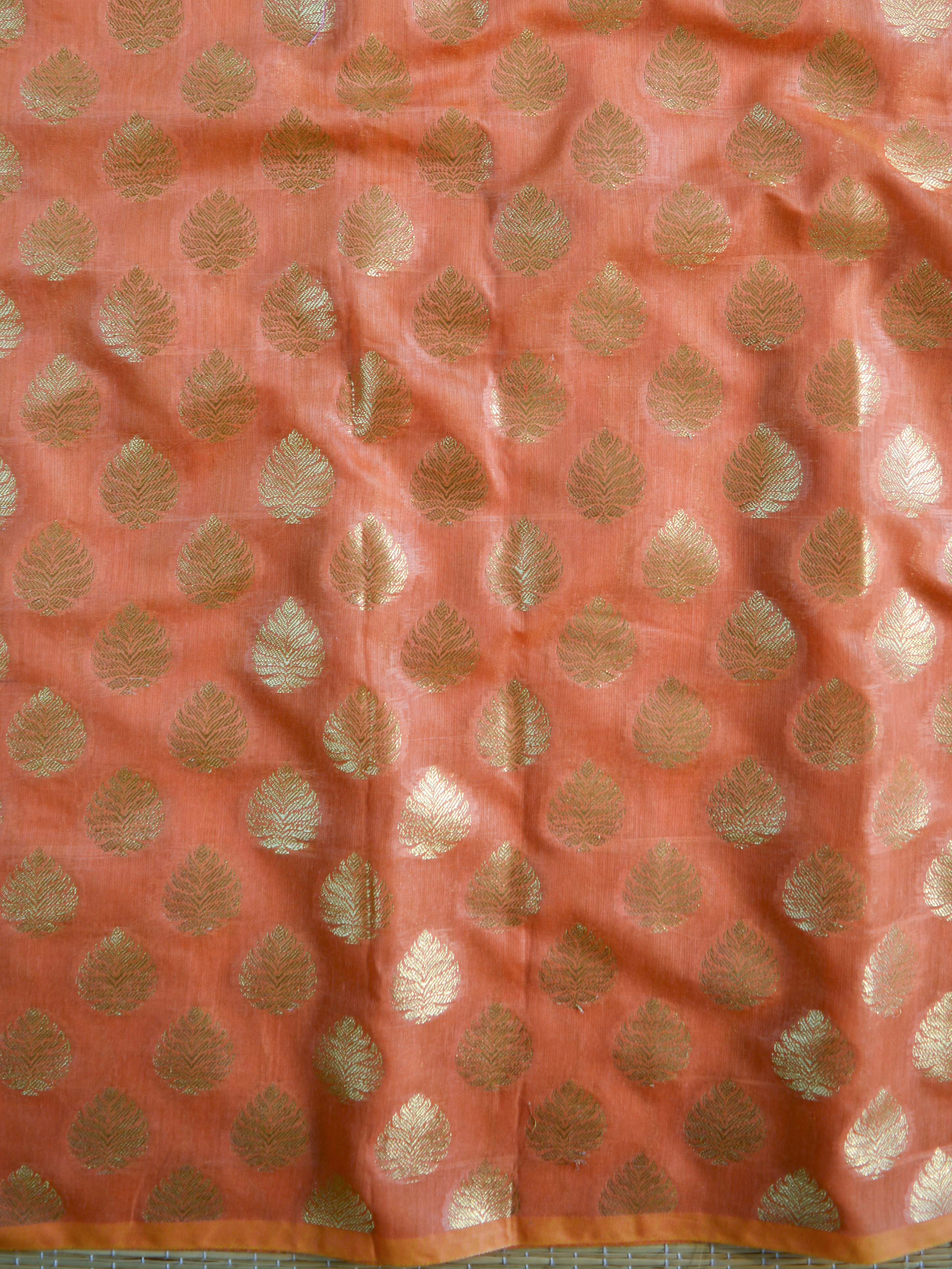 Banarasee Chanderi Cotton Buta Design Salwar Kameez Fabric With Contrast Dupatta-Pink & Orange