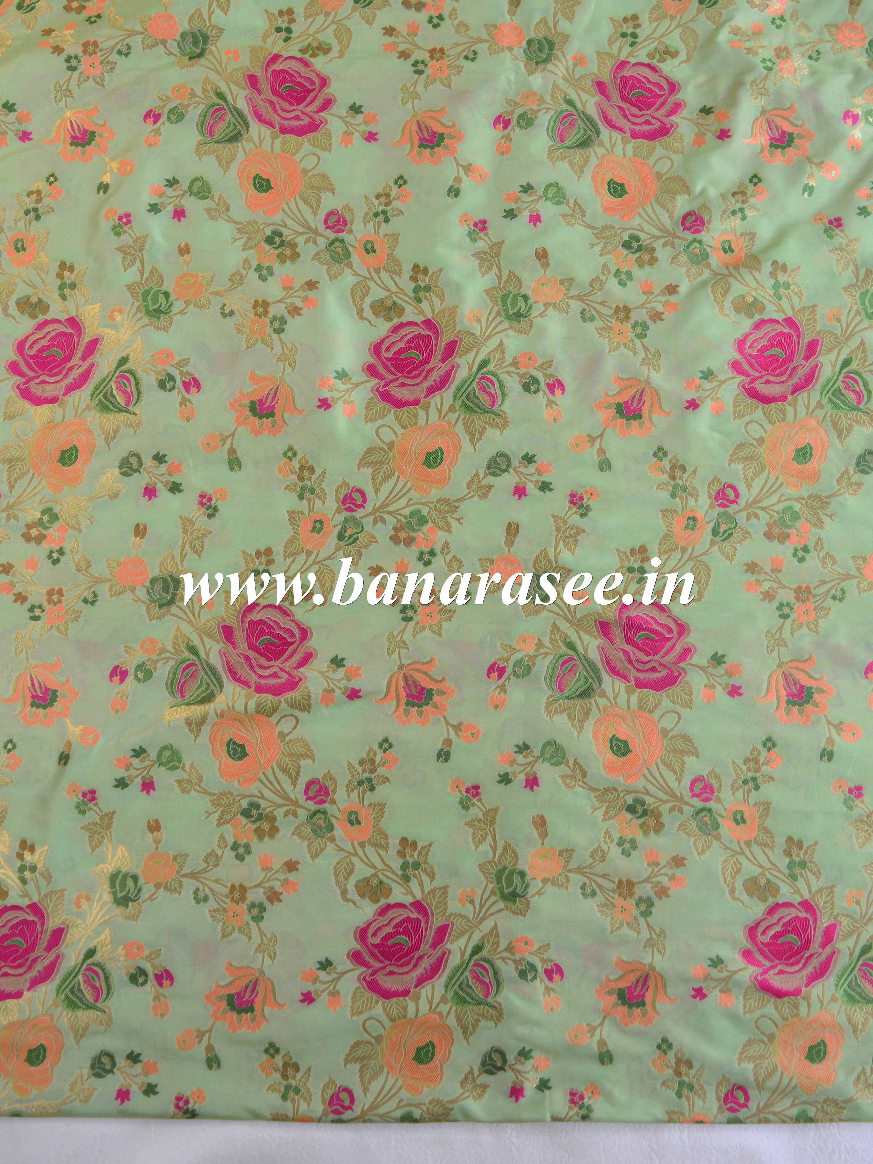 Banarasee Semi Katan Silk Jaal Design Fabric-Light Green