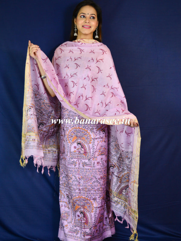 Pure Handloom Khadi Cotton Madhubani Print Salwar Kameez Dupatta Set-Purple