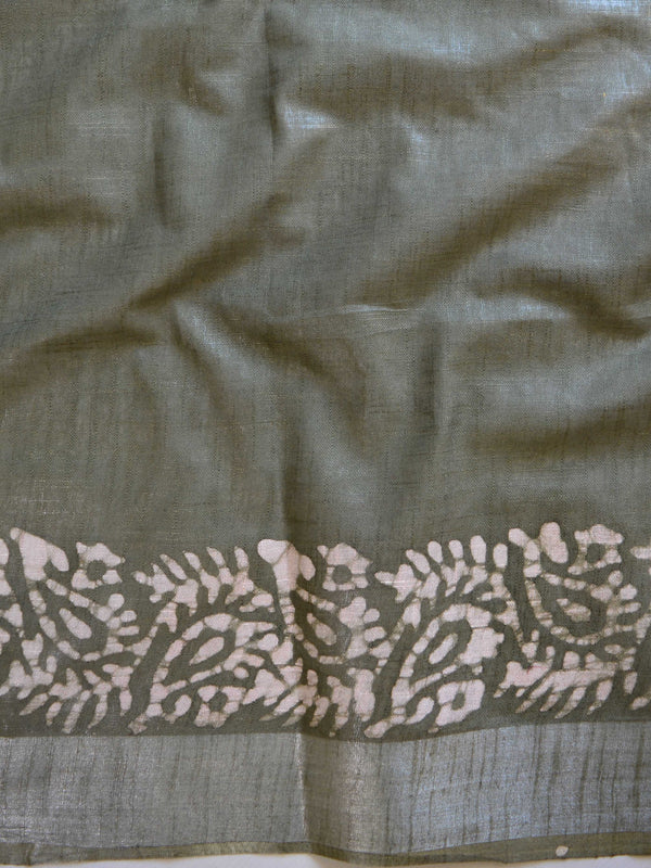 Bhagalpur Handloom Pure Linen Cotton Hand-Dyed Batik Pattern Saree-Magenta