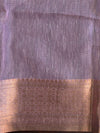 Banarasee Handloom Linen Tissue Copper Zari Border Saree-Pink
