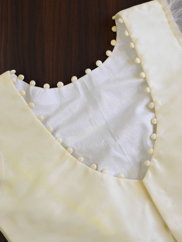 Banarasee Silk Blouse With Organza Silk Sleeves-Ivory White