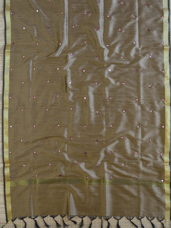 Banarasee Brocade Salwar Kameez Fabric With Mirror Work Dupatta-Maroon & Brown