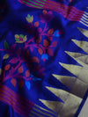 Banarasee Handwoven Silk Cotton Jamdani Saree With Resham & Zari Design-Blue