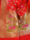 Banarasee Pure Silk Saree With Floral Design-Red