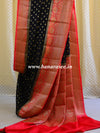 Banarasee Chiffon Floral Zari Buti & Border Saree-Black & Red