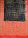Banarasee Chiffon Floral Zari Buti & Border Saree-Black & Red