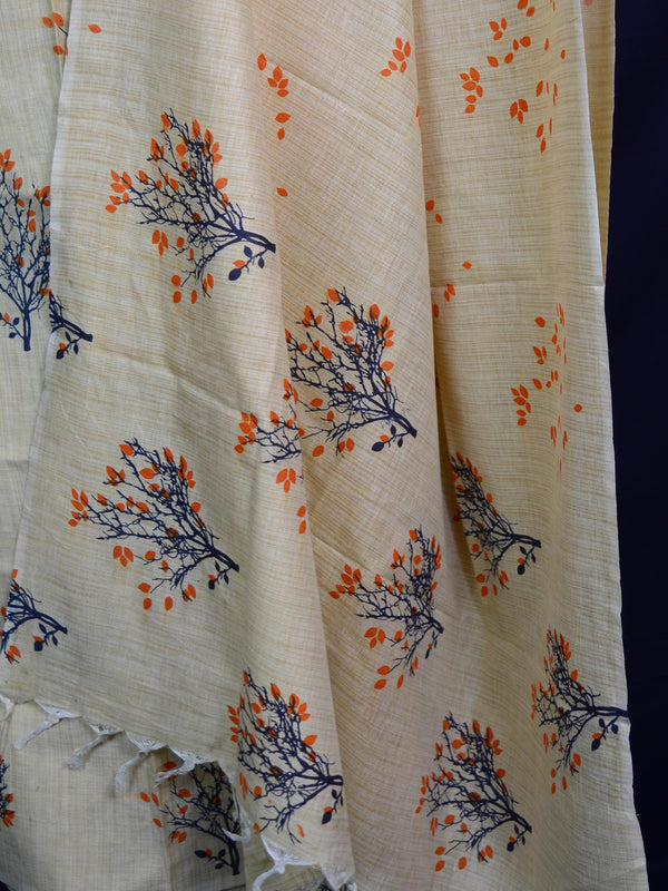 Handloom Block Printed Khadi Cotton Salwar Kameez Dupatta Set-Beige