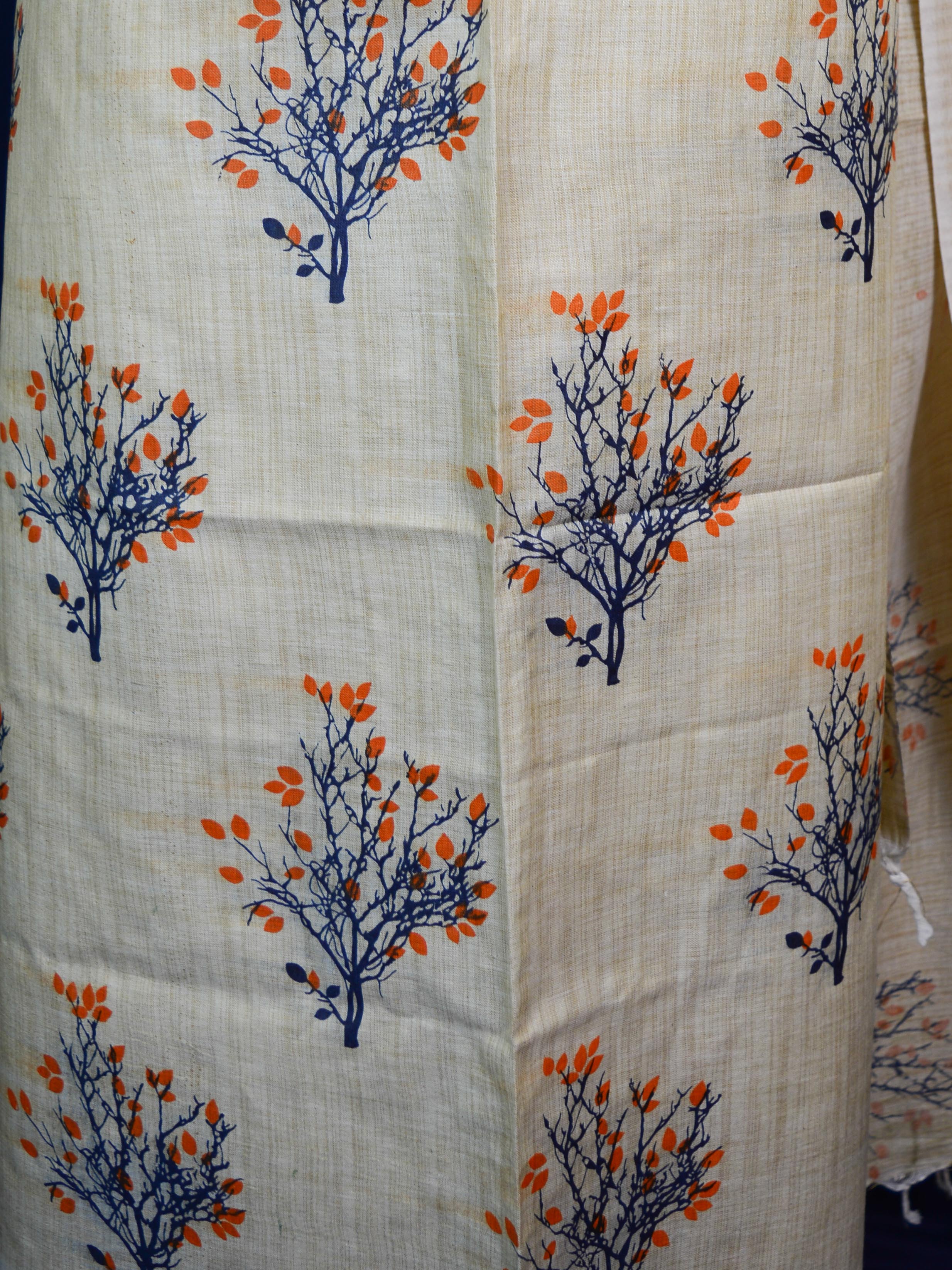 Handloom Block Printed Khadi Cotton Salwar Kameez Dupatta Set-Beige