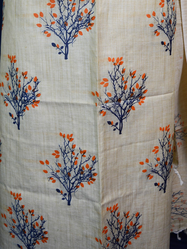 Handloom Block Printed Khadi Cotton Salwar Kameez Dupatta Set-Beige