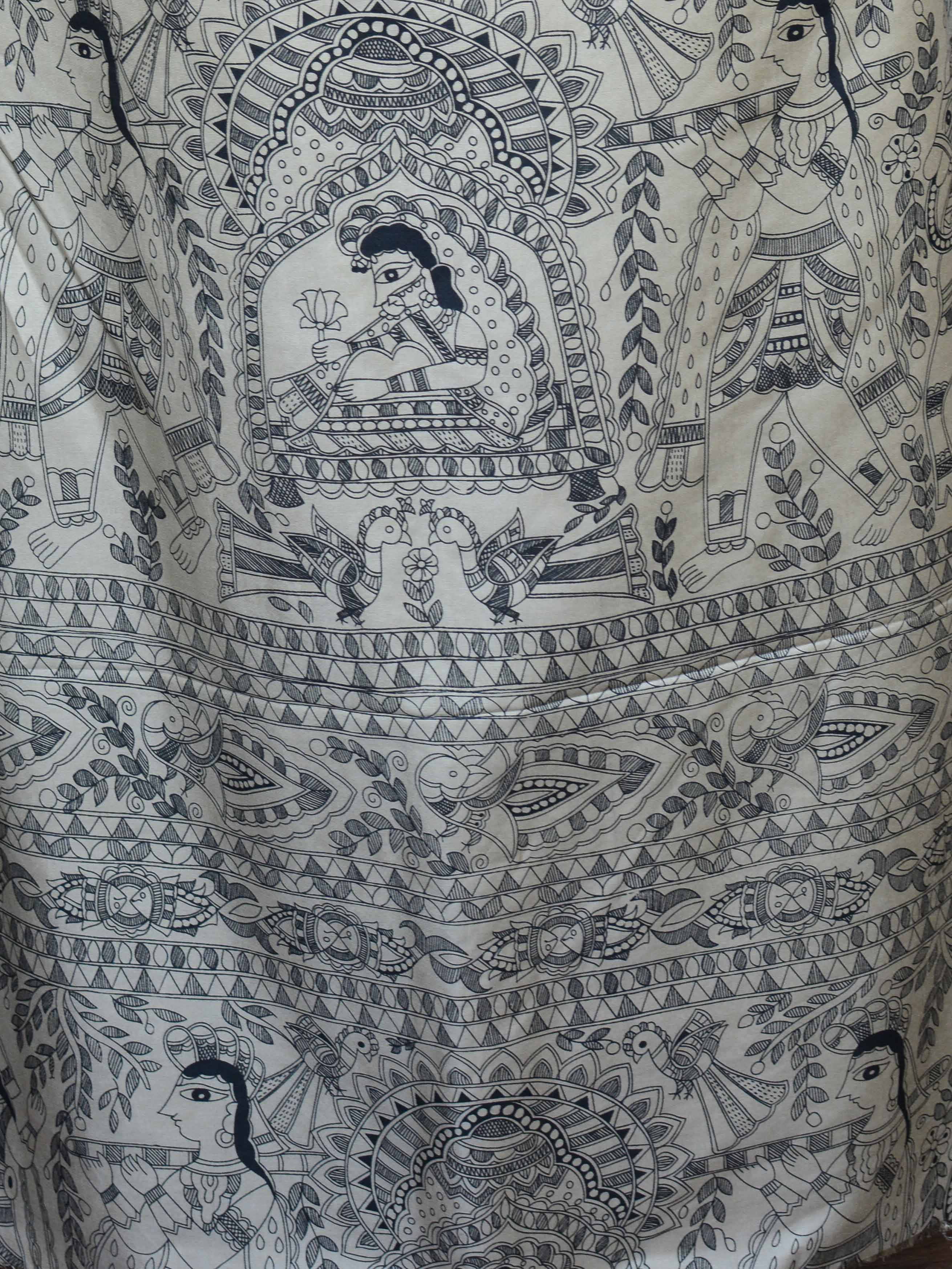 Pure Handloom Khadi Cotton Madhubani Print Salwar Kameez Dupatta Set-Beige