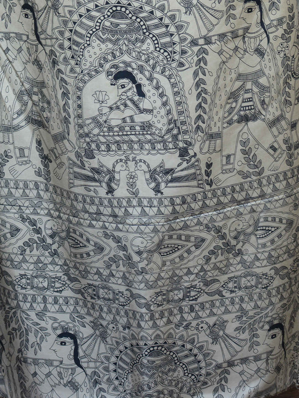 Pure Handloom Khadi Cotton Madhubani Print Salwar Kameez Dupatta Set-Beige