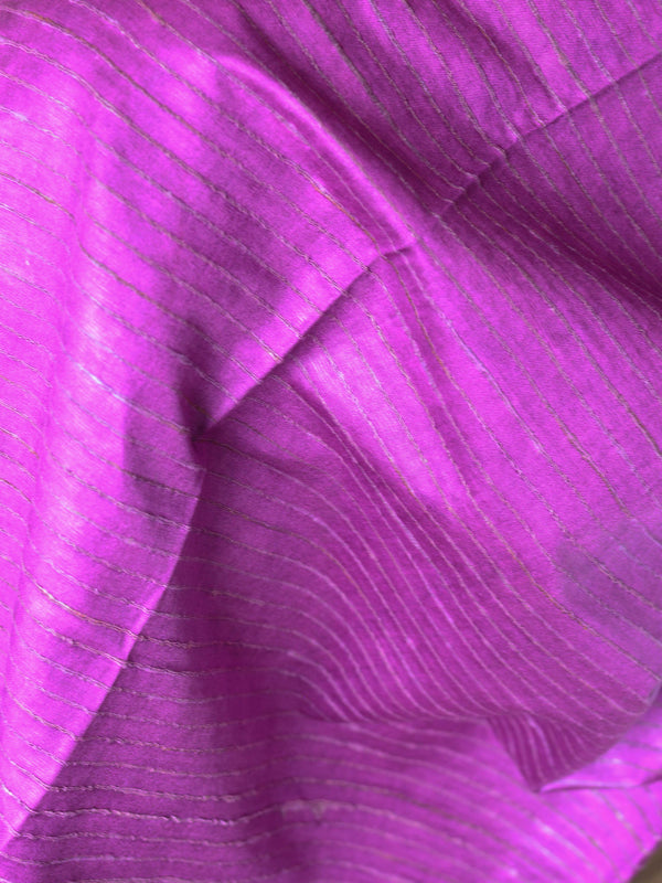 Bhagalpuri Silk Cotton Suit Set With Ghichha Jaal Kameez & Shibori Dupatta-Yellow & Purple