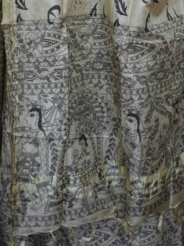 Pure Handloom Khadi Cotton Madhubani Print Salwar Kameez Dupatta Set-Beige