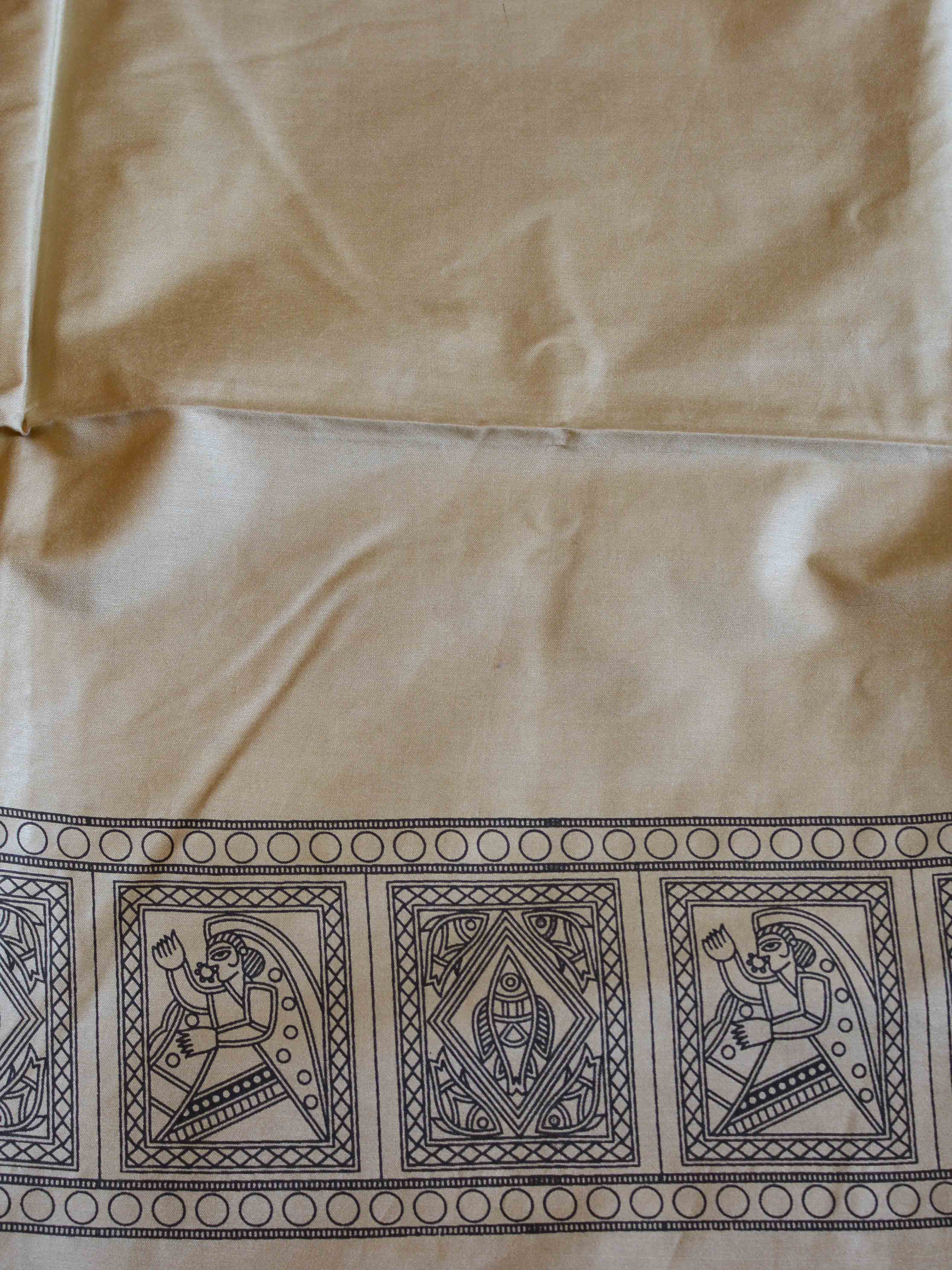 Pure Handloom Khadi Cotton Madhubani Print Salwar Kameez Dupatta Set-Beige