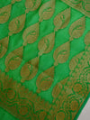 Banarasee Handwoven Semi Silk Saree With Antique Zari Buta Design-Red & Green