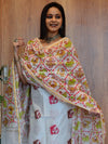 Banarasee Hand-Block Printed Chanderi Salwar Kameez Dupatta Fabric-White