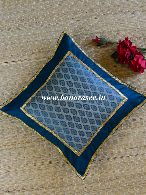 Banarasee Brocade Silk Cushion Cover-Blue