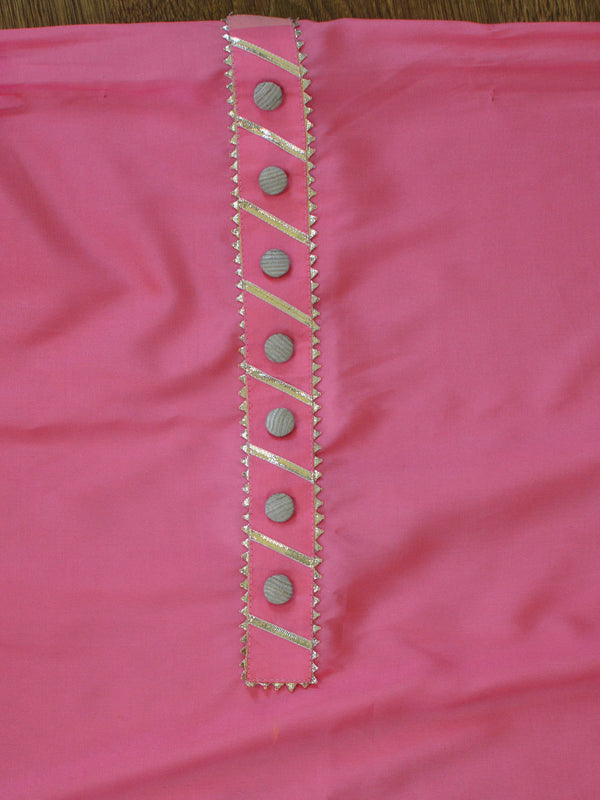Banarasee Semi Silk Salwar Kameez Fabric With Hand-Painted Organza Dupatta-Pink