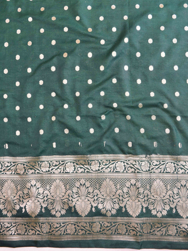 Banarasee Semi Katan Salwar Kameez Dupatta Set With Sona Rupa Zari Work-Green & Onion Pink