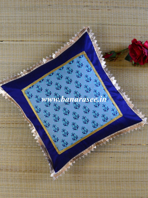 Banarasee Brocade Silk Cushion Cover-Blue