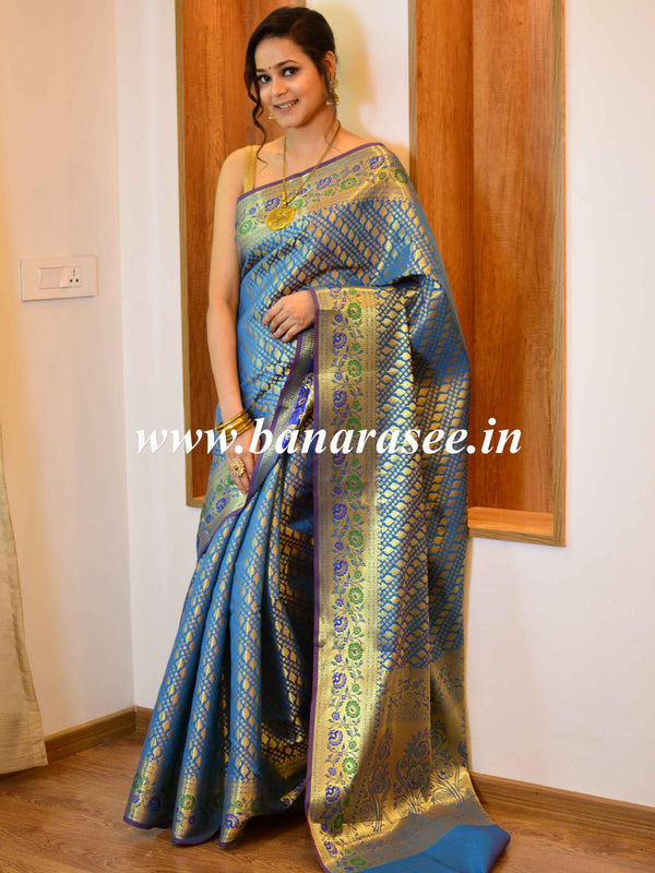 Banarasee Art Silk Saree With Zari Buta & Border-Green