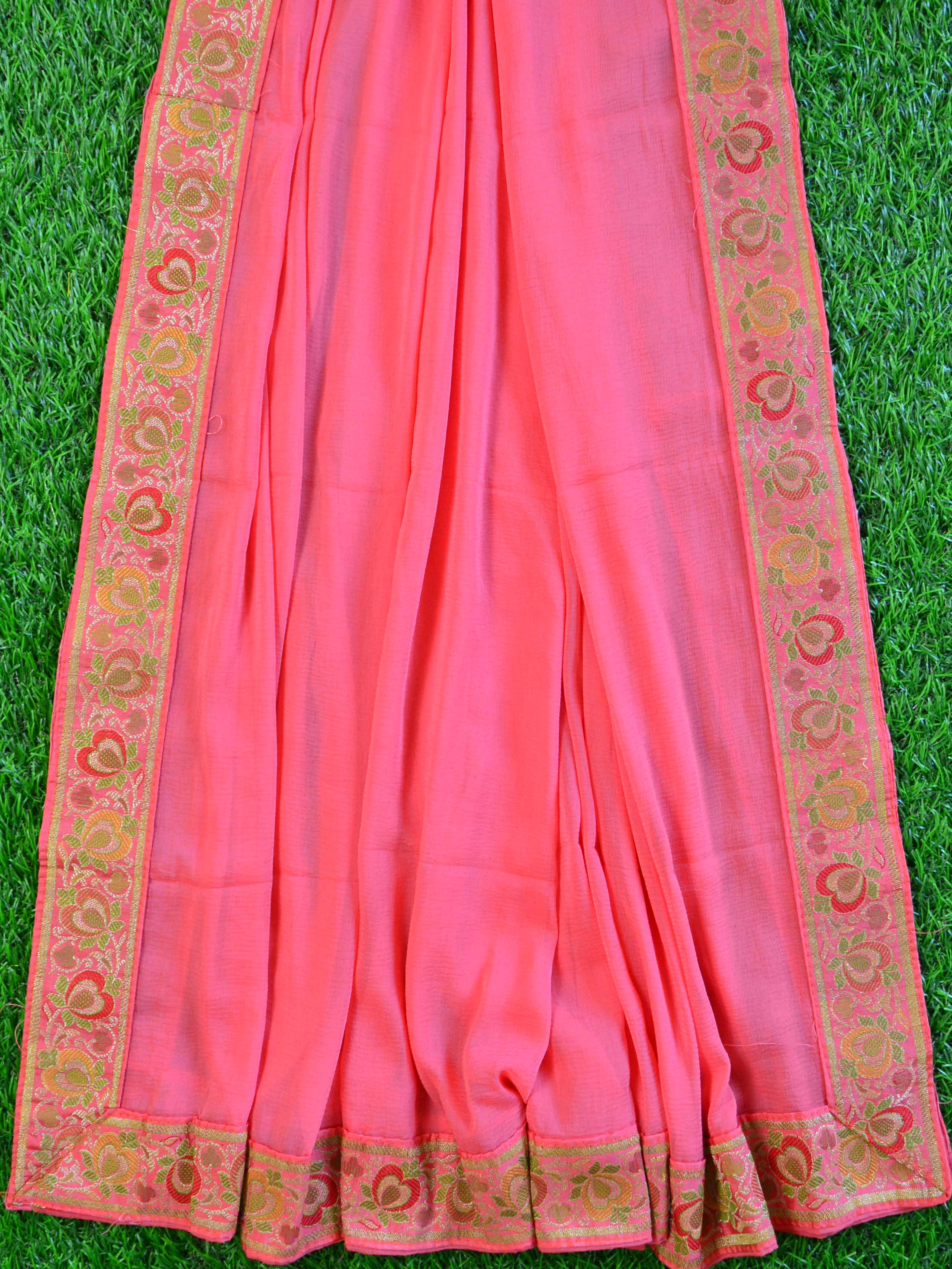 Banarasee Semi-Silk Salwar Kameez Fabric With Meena Buti-Peach