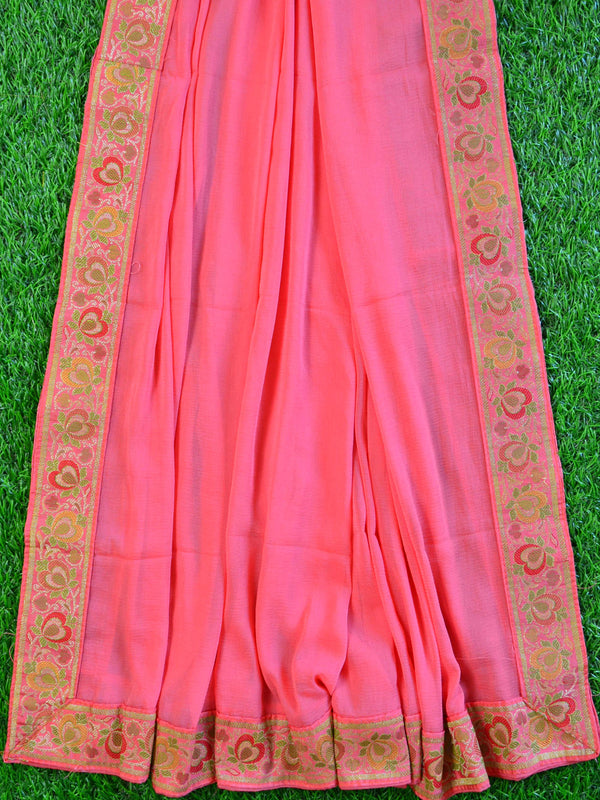 Banarasee Semi-Silk Salwar Kameez Fabric With Meena Buti-Peach