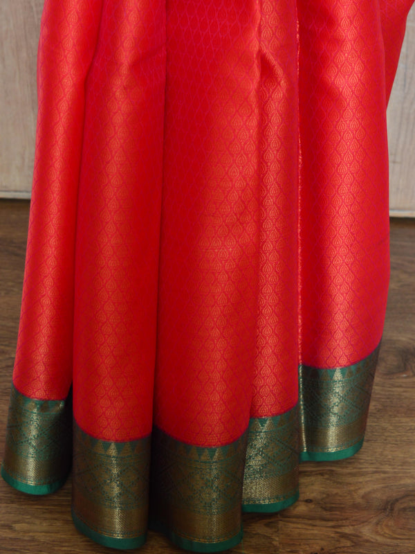 Banarasee Kora Muslin Saree With Contrast Skirt Border-Pink & Green