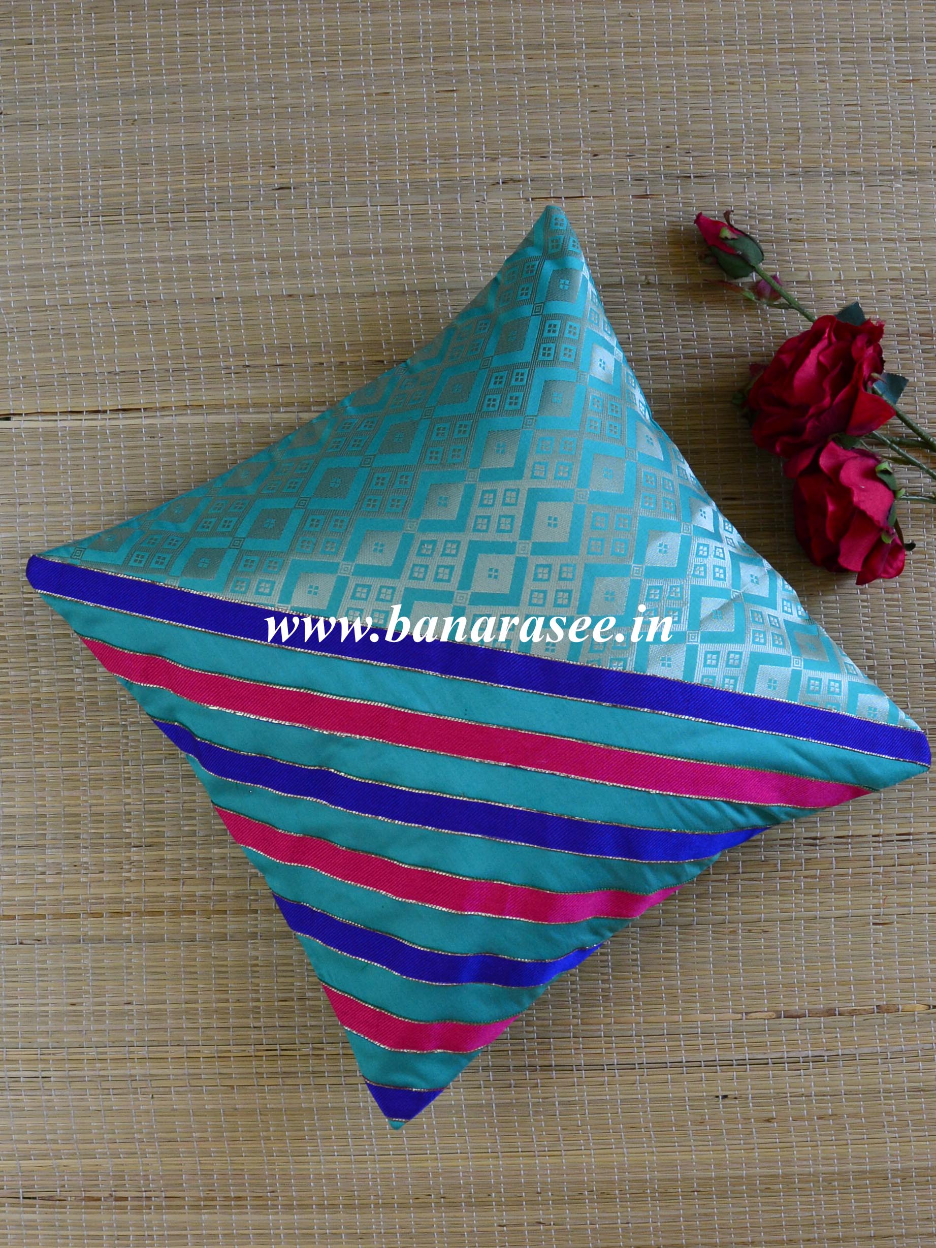 Banarasee Brocade Silk Cushion Cover-Green