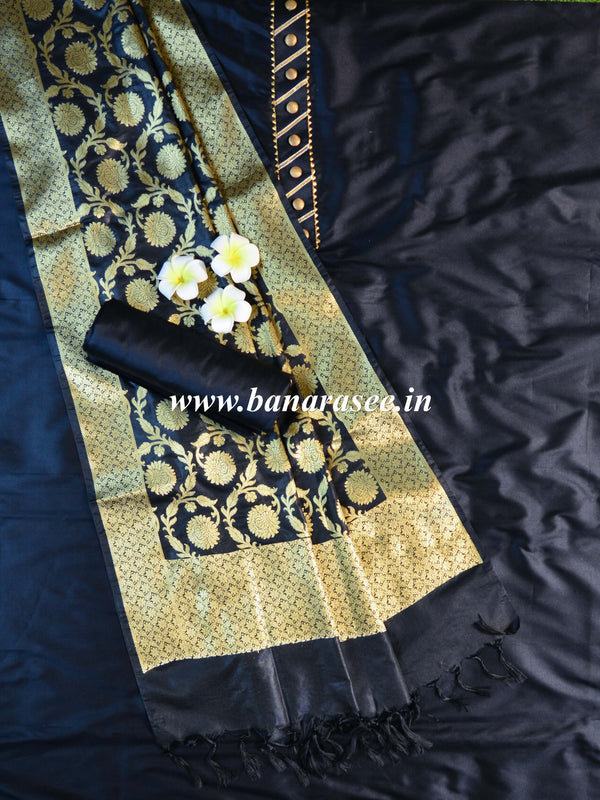 Banarasee Salwar Kameez Glossy Semi Silk Gotapatti Fabric With Jaal Dupatta-Black