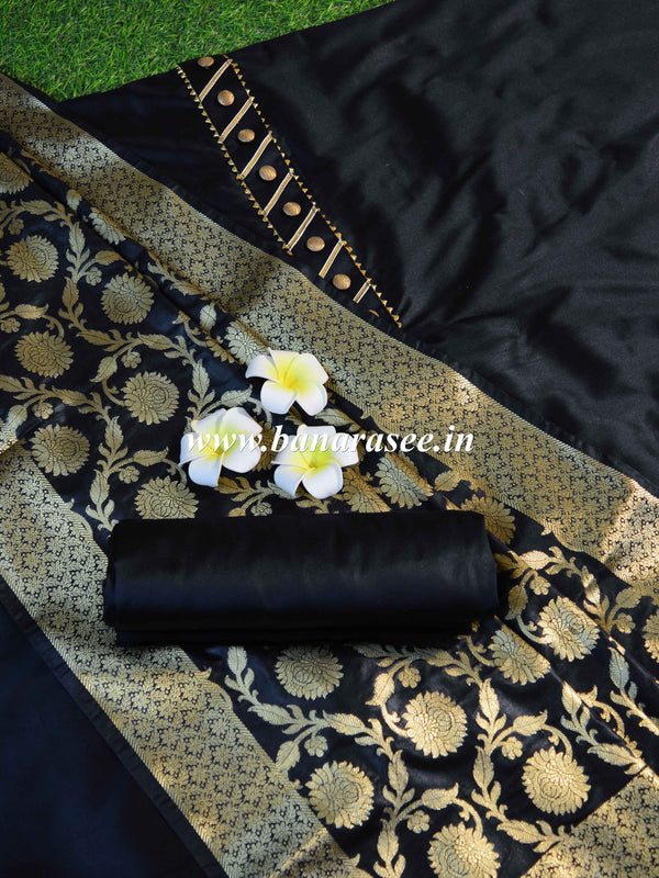 Banarasee Salwar Kameez Glossy Semi Silk Gotapatti Fabric With Jaal Dupatta-Black