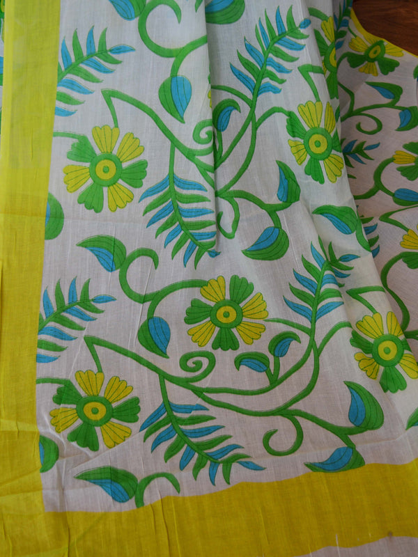 Handloom Mul Cotton Ajrakh Print Saree-White