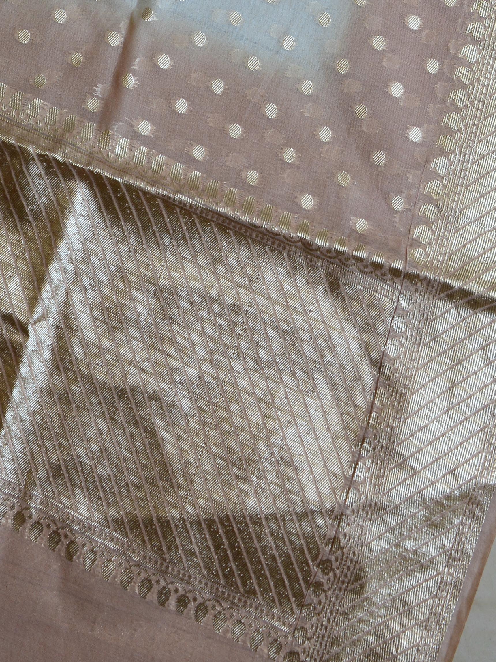 Banarasee Handloom Chanderi Silk Ombre Dyed Zari Work Salwar Kameez Dupatta Set-Fawn