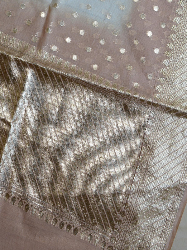 Banarasee Handloom Chanderi Silk Ombre Dyed Zari Work Salwar Kameez Dupatta Set-Fawn