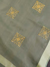 Banarasee Embroidered Gold Buta Design Organza Dupatta-Green