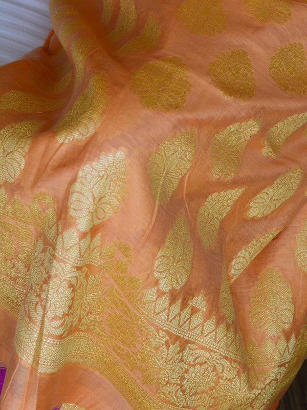 Banarasee Salwar Kameez Glossy Semi Silk Fabric With Zari Jaal Design-Yellow & Purple