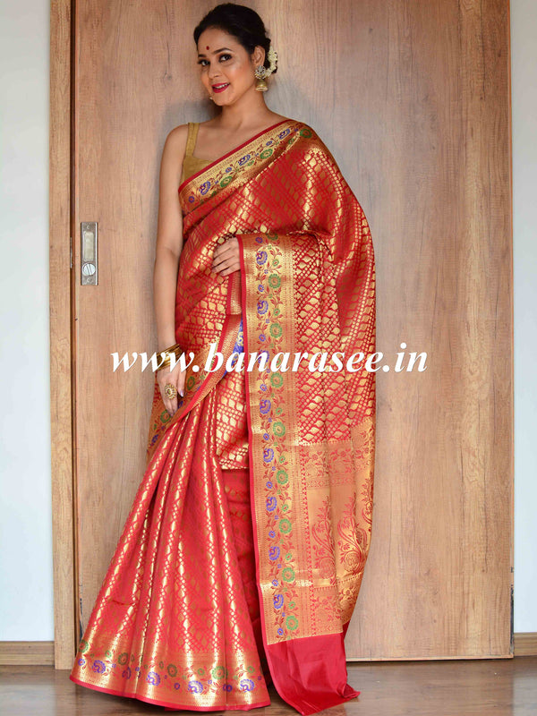 Banarasee Art Silk Saree With Zari Buta & Border-Maroon