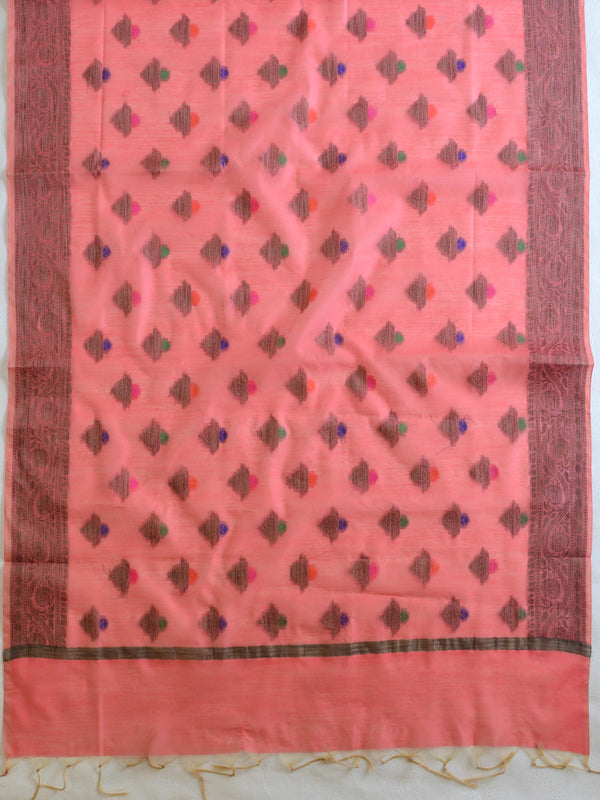 Banarasee Chanderi Cotton Salwar Kameez Fabric With Ghiccha Work-Peach
