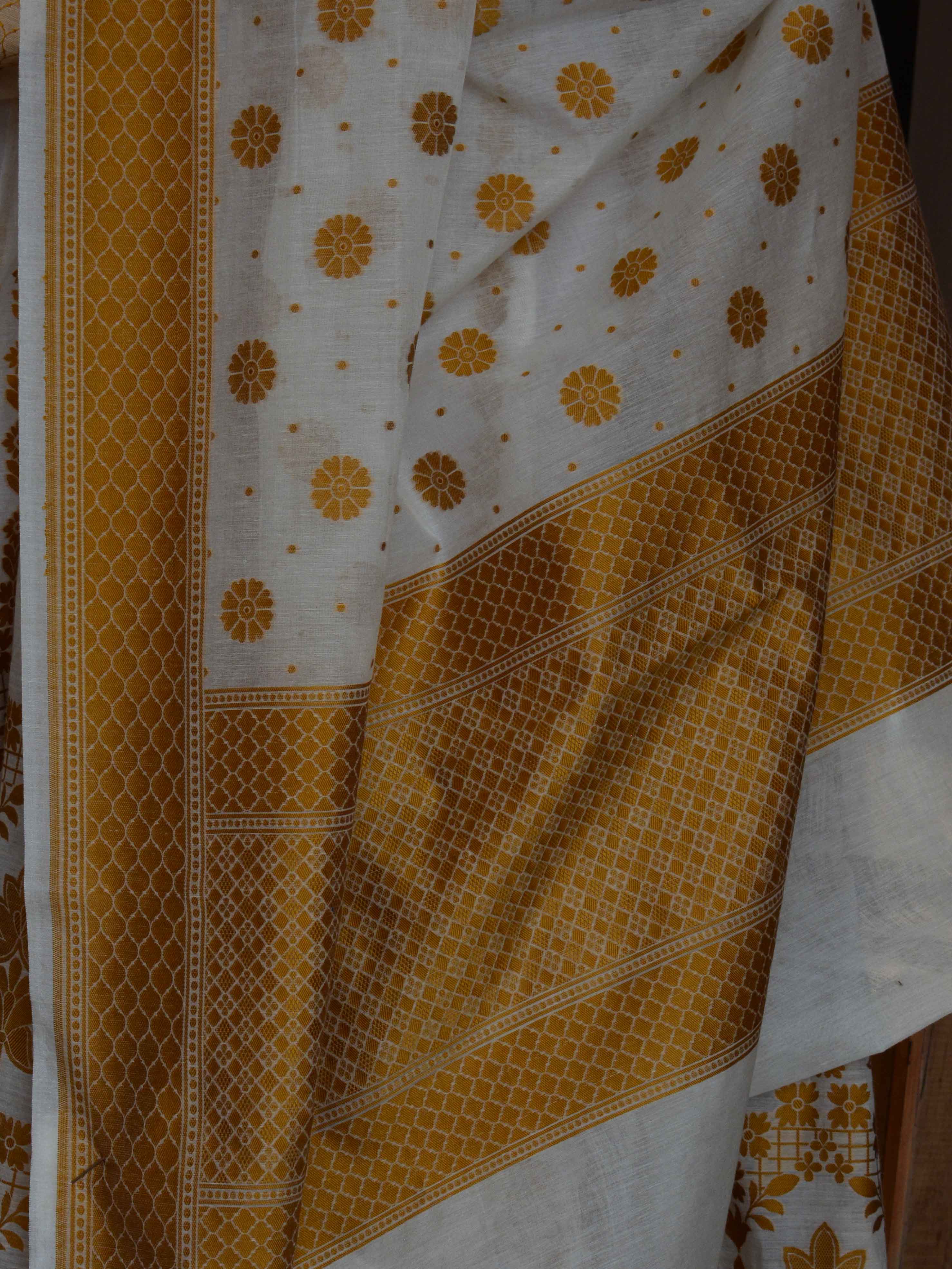 Banarasee Cotton Silk Unstitched Anarkali & Dupatta Fabric Set-Off White