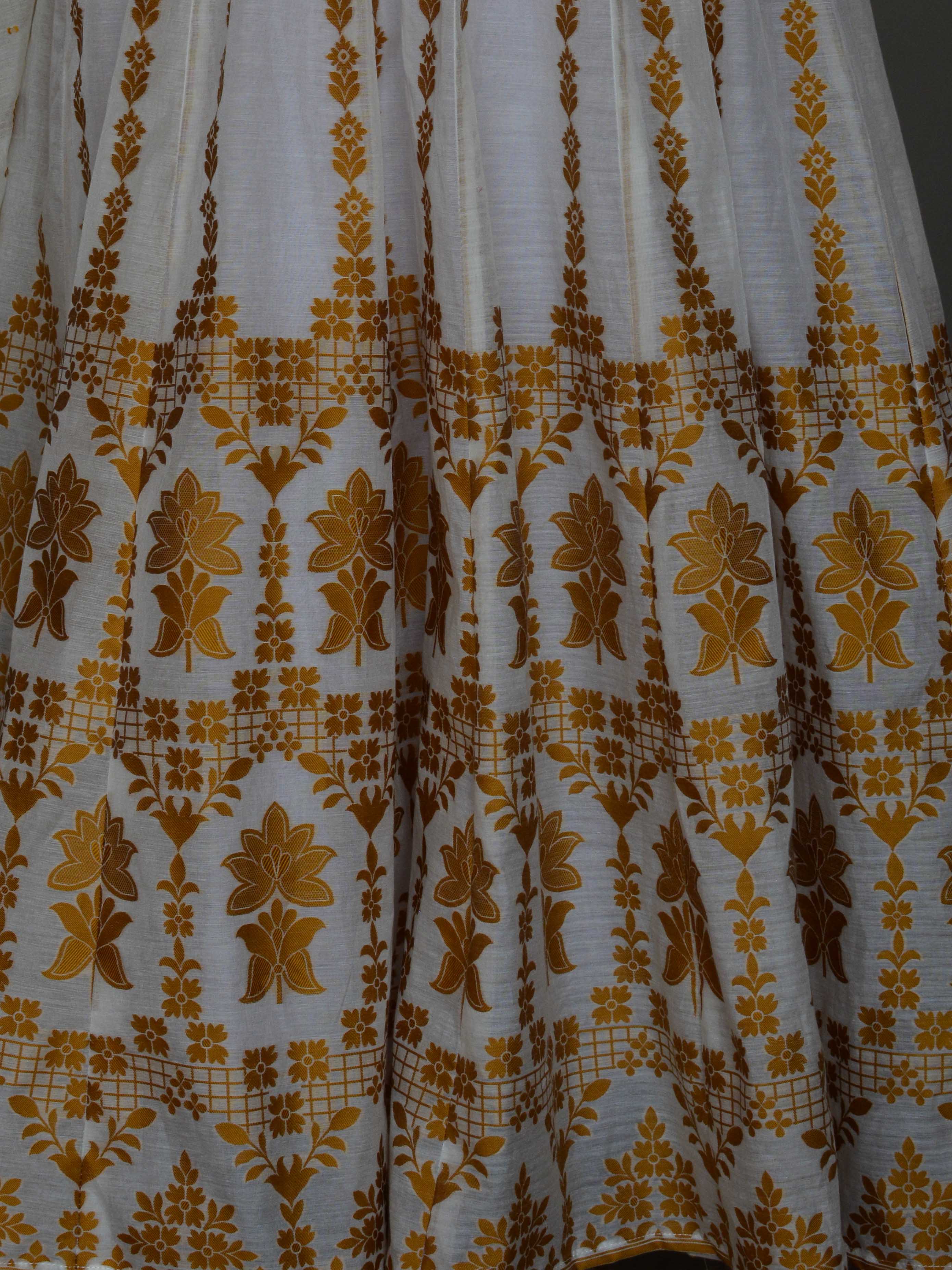 Banarasee Cotton Silk Unstitched Anarkali & Dupatta Fabric Set-Off White