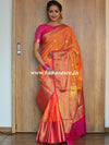 Banarasee Handwoven Semi Silk Saree With Zari Buta Design & Floral Border-Peach