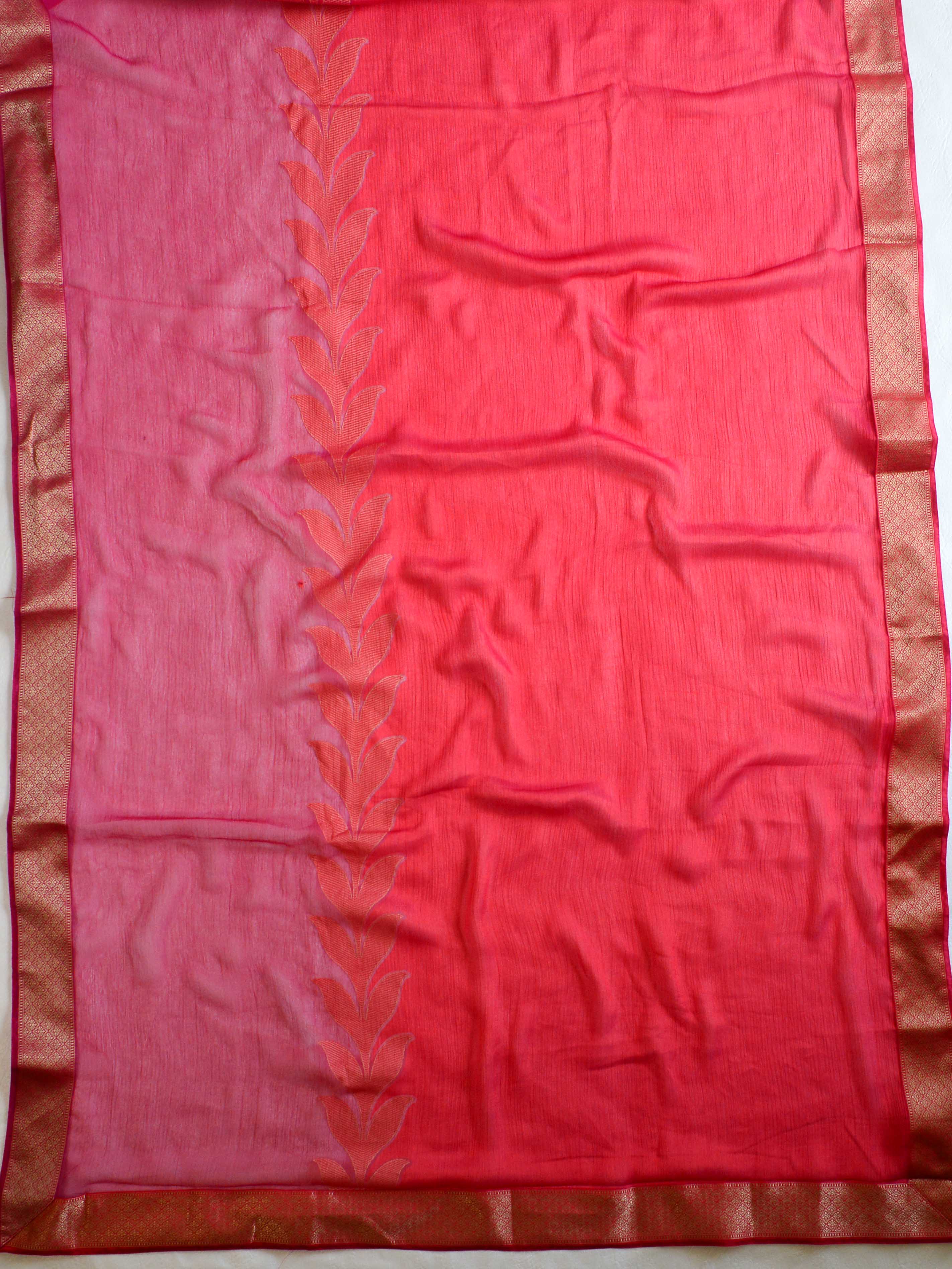 Banarasee Pure Chiffon Saree With Dual Color & Banarasee Border-Pink