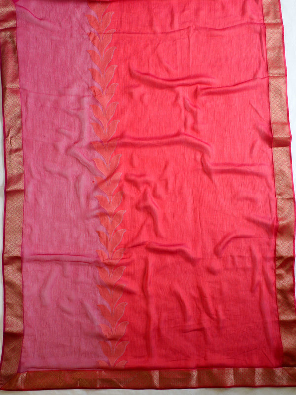Banarasee Pure Chiffon Saree With Dual Color & Banarasee Border-Pink