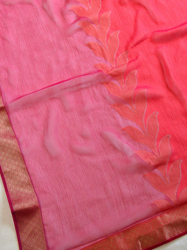 Banarasee Pure Chiffon Saree With Dual Color & Banarasee Border-Pink