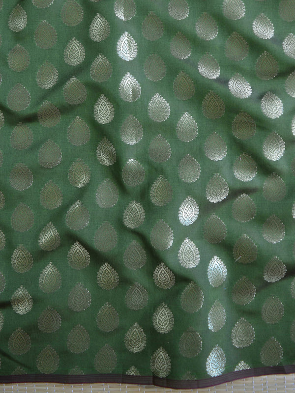 Banarasee Brocade Salwar Kameez Fabric With Organza Dupatta-Green & Orange